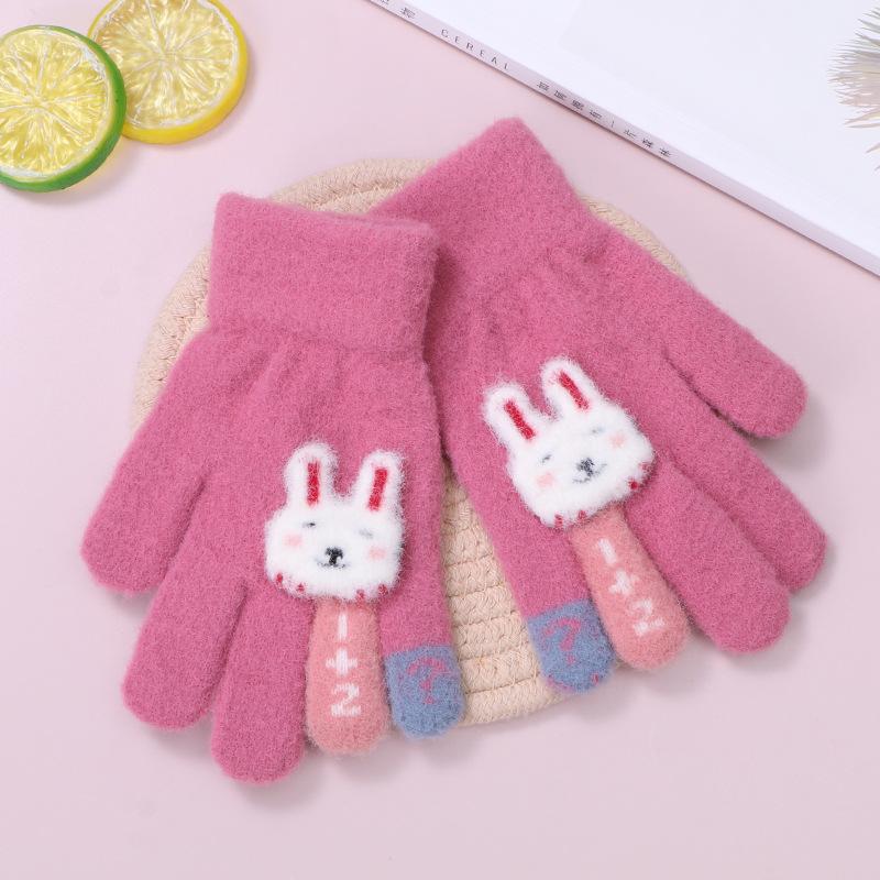 New Outdoor Cold-proof Knitted Warm Children's Gloves Cute Thickened Plush Bunny Finger Gloves