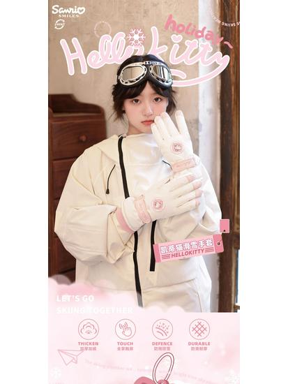 Sanrio Hello Kitty Women's Winter Ski Gloves - Thick Fleece, Warm Cotton, Touchscreen Compatible, Ideal for Riding & Cycling