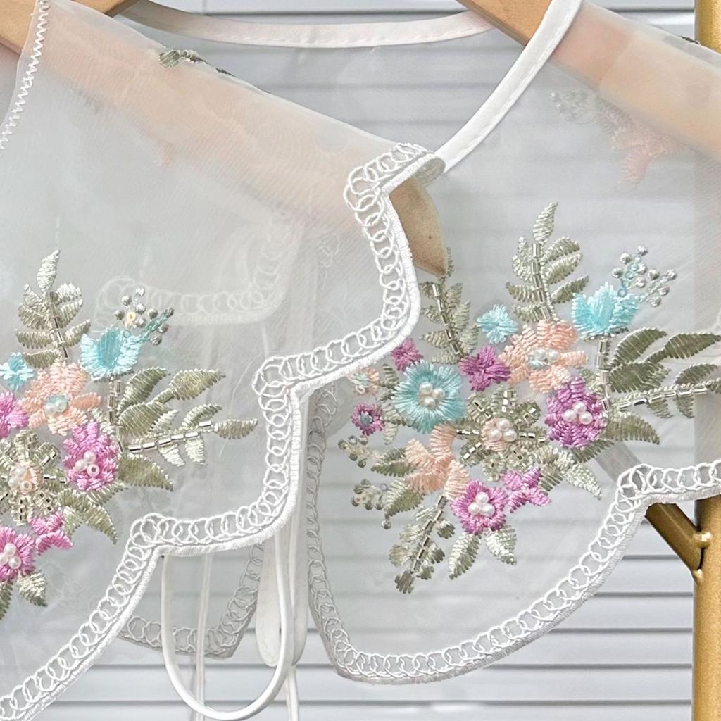 Elegant Organza Colorful Floral Embroidered Beaded Faux Collar for Fashionable Women Detachable Collar Shawl Capelet