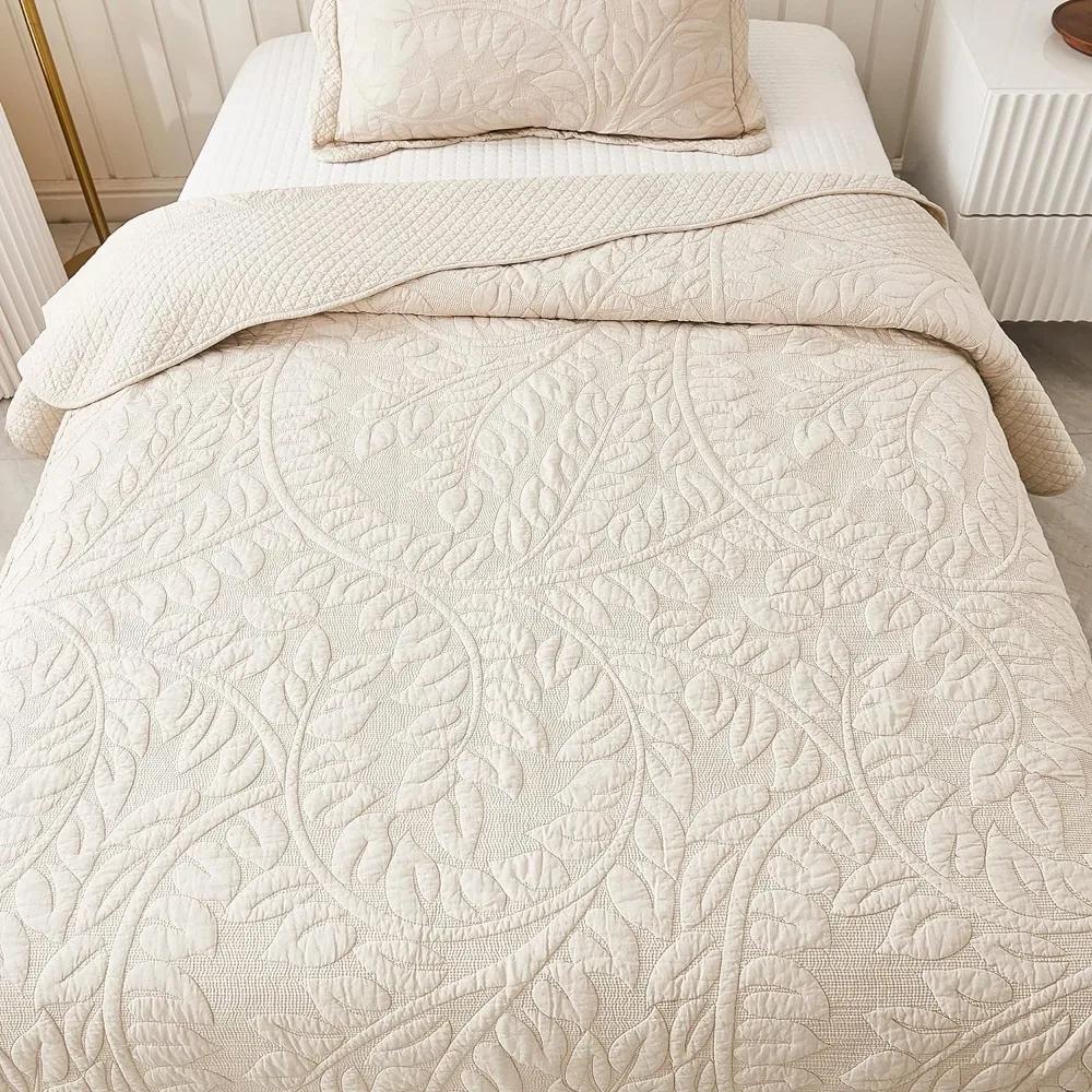 1-Piece 100% Cotton Twin Quilt Set Embroidered Quilted Bedding Bedspread Natural Beige Freight Free Nap Blanket Plaid
