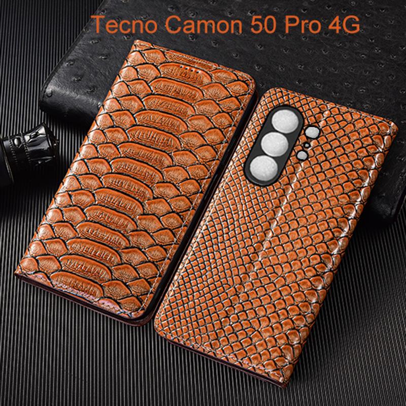 Чехол-книжка из натуральной кожи с рисунком под питона для Tecno Camon 17 18 18P 19 20 20S 30 30S 40 50 Pro Premier Neo Ultra4G 5G