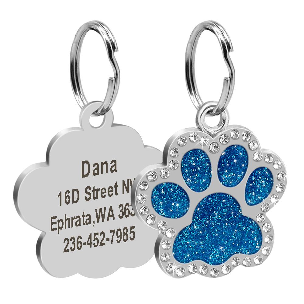 Bling Dog ID Tag Personalized Gorgeous Dog Tags for Small Medium Dog Footprint Custom Pet Name Tag Plate Collar Accessories