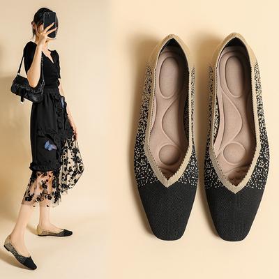 Новые весенние туфли-лодочки с маленьким квадратным носком и неглубоким вырезом, женские, серия «Звездное небо», вязаные плетеные туфли, балетки