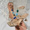 Bohemian Style Fashion Colour Gem High Heels Sandals Women Gold Ankle Strap Gladiator Sandals Woman Summer Wedding Party Shoes