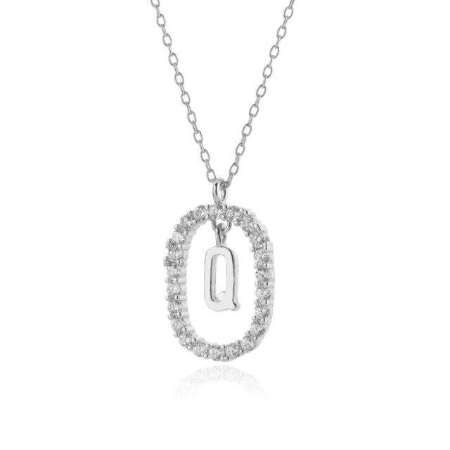 Sterling Color Gold Tone 26 Letters Z Alphabet Initial Long Chain Necklaces Ovals High End Jewelry Crystal Stone Cubic Zircon ChokerLuxury