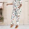 Women Plus Size White Printed Short Sleeve Top Pocket Pants Two Piece Set