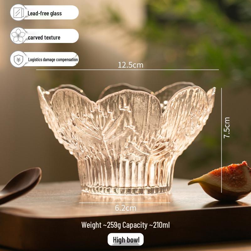 Стеклянная фруктовница с тиснением в виде лепестков - Элегантная японская посуда для десертов и салатов