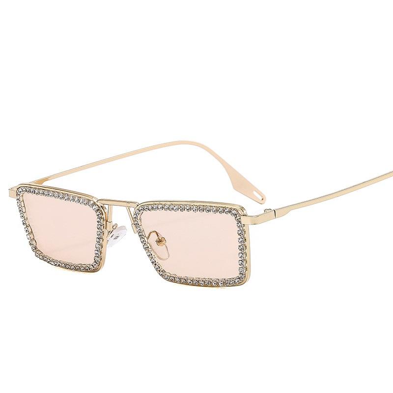 Diamond Small Rectangular Sunglasses Women Metal Frame Crystal Shades Clear Lens For Female Rhinestone Sun Glasses Premium Brand