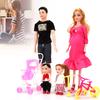 Family Dolls Set of Dad Pregnant Mom Girl Boy Children Role Play House Toy Gift(BlackRose Red )