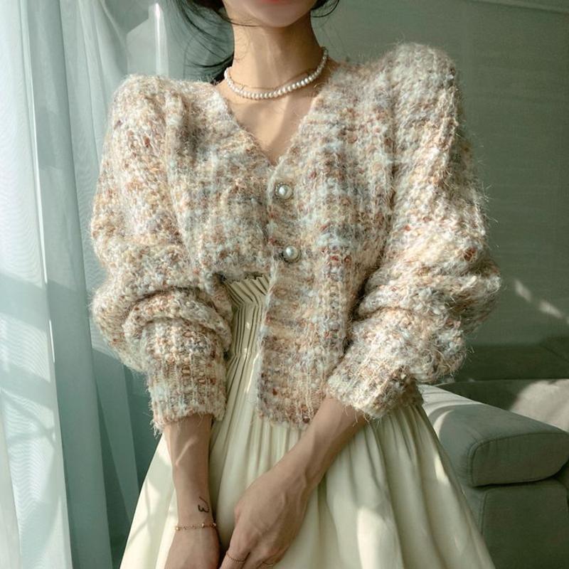 YYFS Women's Fashion Casual Fall Winter Colour Block Print Long Sleeve V-Neck Sweaters