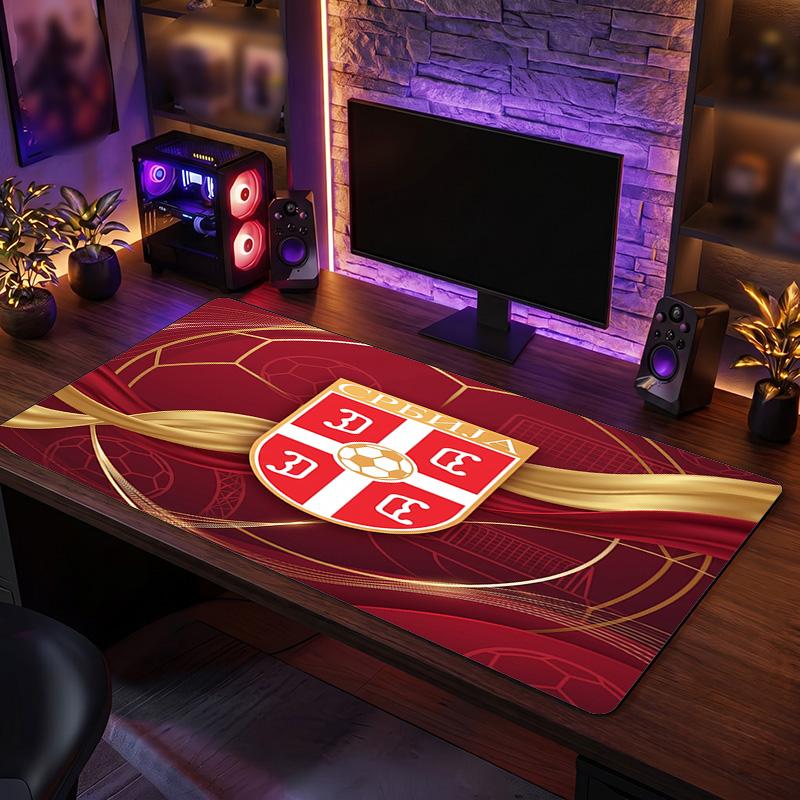 X2528==Serbia Crest Mouse Pad, Extended Non Slip Rubber Desk Mat for Gaming Office Laptop Fan Gift