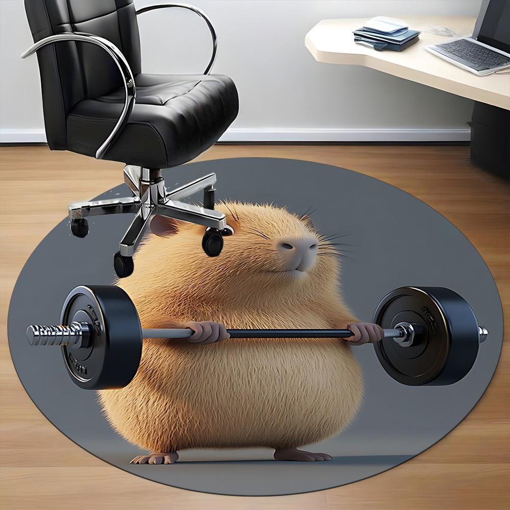 1pc Capybara Workout Gear Carpet for Office Non Slip, Round Carpet, Soft & Comfortable, Carpet for Office, Lightweight Round Floor Mat