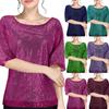 Women's Solid Color Sequined Round Neck Loose Casual Short-sleeved T-shirt Top