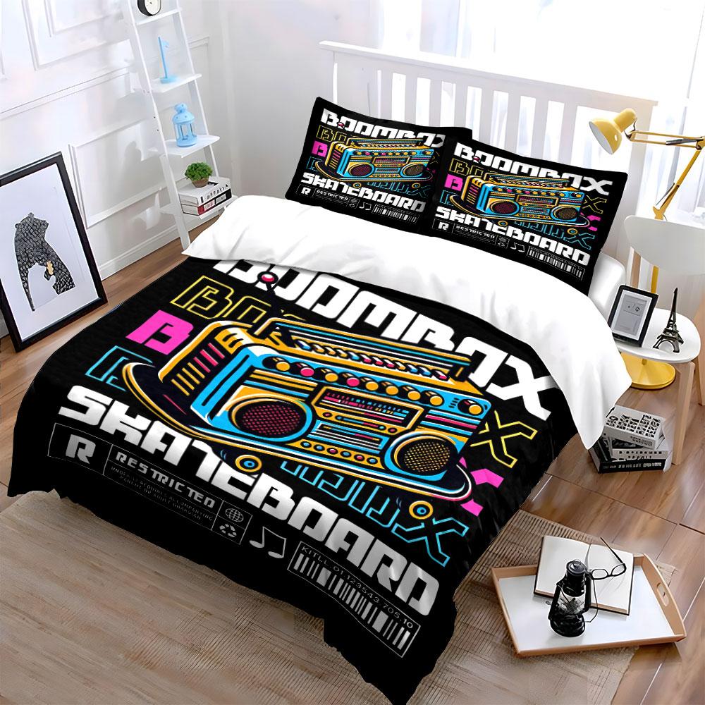 Boombox and skateboard text. Bedding sets Duvet cover sets Duvet covers Pillowcases(1 * Duvet Cover 2 * Pillowcases, without duvet insert)