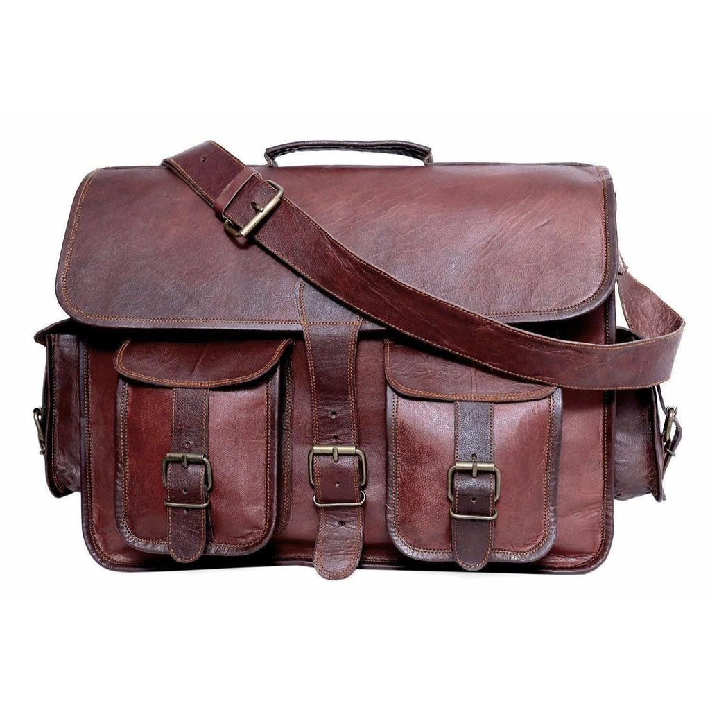 Кожаная сумка Goat Vintage Brown Подлинная Ноутбук New Messenger Мужские Мужчины Путешествия New