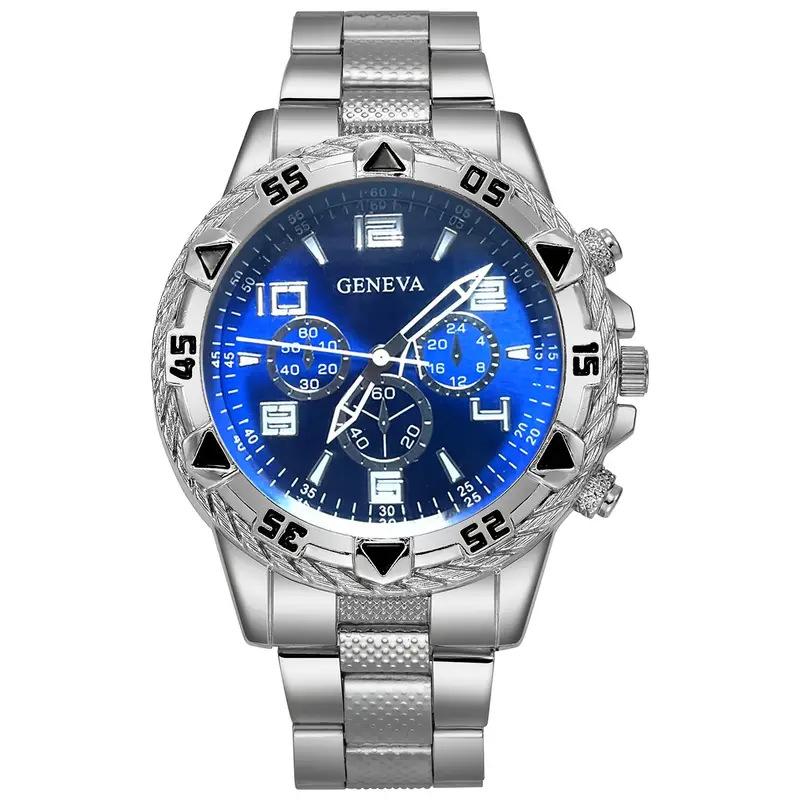 Blu-ray Symphony Glass Men's Watch Steel Belt Quartz Watch Digital Engraved Vacation Three-Eye Watch