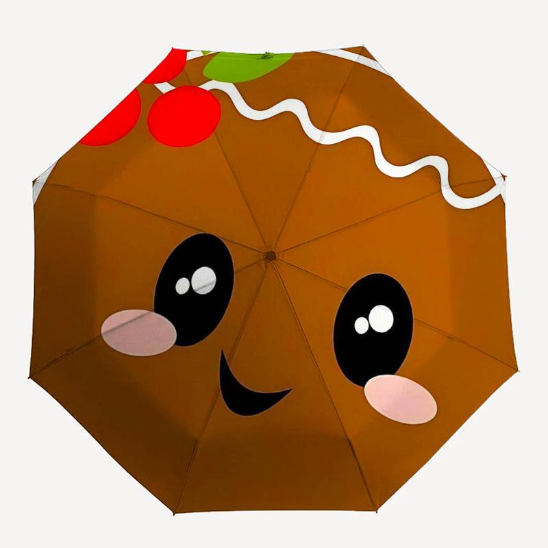 Gingerbread Man Themed Travel Umbrella-8 Ribs Automatic Opening and Closing, Portable Folding Design, Compact and Stylish Umbrella Suitable