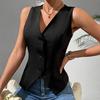 Women's Dressy Suit Vest V-Neck Button Down Blazer Waistcoat Sleeveless Crop Top Slim Fit Work Office Outfit