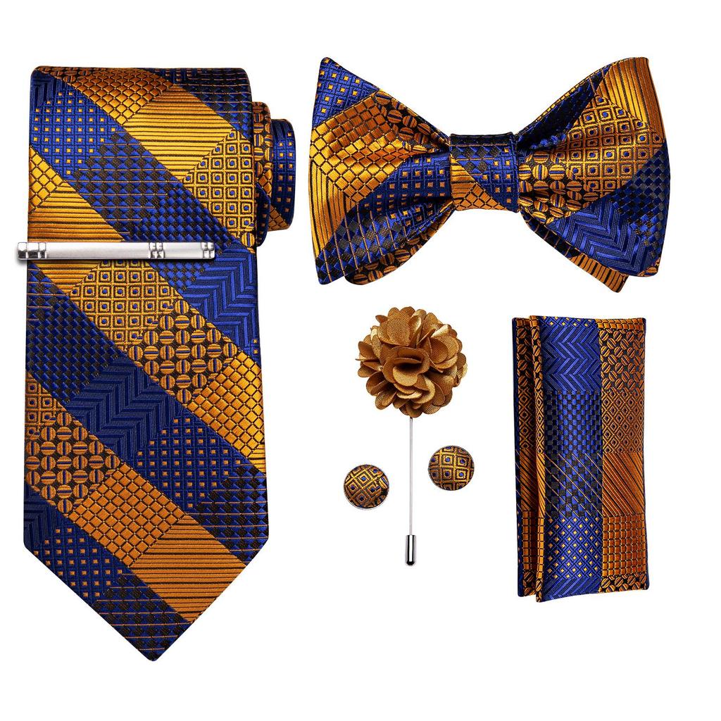 Синий шелковый мужской зажим для галстука, однотонный галстук для мужчин, подарок для мужчин, роскошный галстук, носовой платок, набор запонок, формальный свадебный галстук
