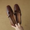 French Retro Mary Jane Women's Shoes Spring and Autumn 2025 New Brown T-word with Thick Heel Single Shoes Medium Heel Small Leather Shoes