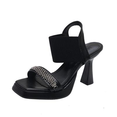 Женская мода сексуальные туфли-лодочки на толстой квадратной платформе сандалии женские летние новые эластичные босоножки на платформе со стразами женские босоножки для вечеринок