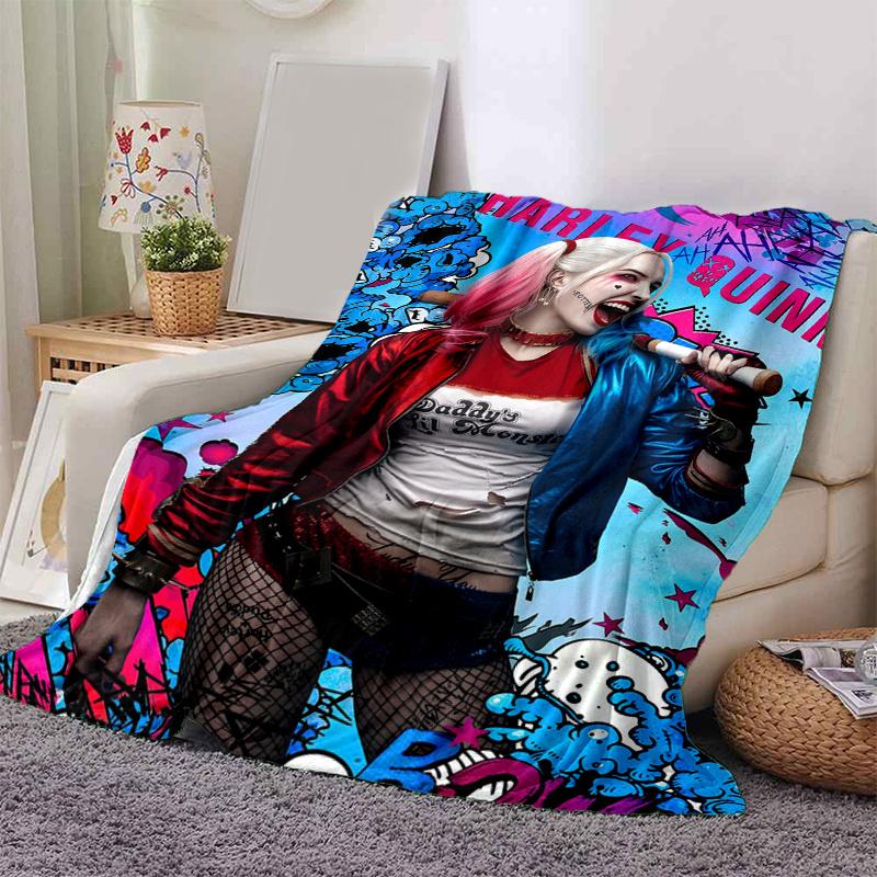 Harley Quinn Cosplay Costume - Red and Blue Jacket with White ShirtPrint Blanket, Soft Blanket For Sofa Office Bed And Travelling Daughter B