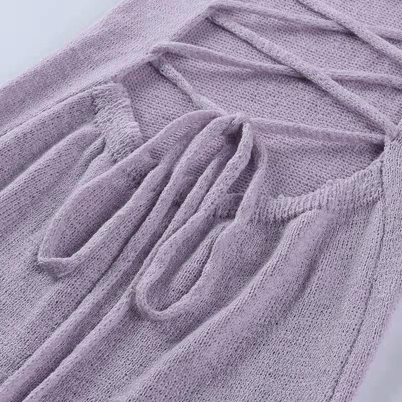 Summer Backless Cross Bandage Sexy Dress Women Sling Long Slit Party Club Knit Dress Woman Elegant Slim Fit Casual Dresses Lady 24300