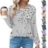 Women's Fashionable Casual Floral Retro Print Pleated Comfortable Round Neck Loose Long Sleeve T-shirt Top