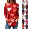 Tee Shirts For Women Casual Round Neck Long Sleeve Shirts Valentine's Day Printing Top Pullover