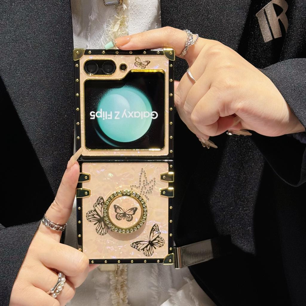 Suitable for Samsung ZFLIP6 Folding Screen Mobile Phone Shell Shell Pattern Bracket Diamond Insert Suitable for Z Flip3 4 5