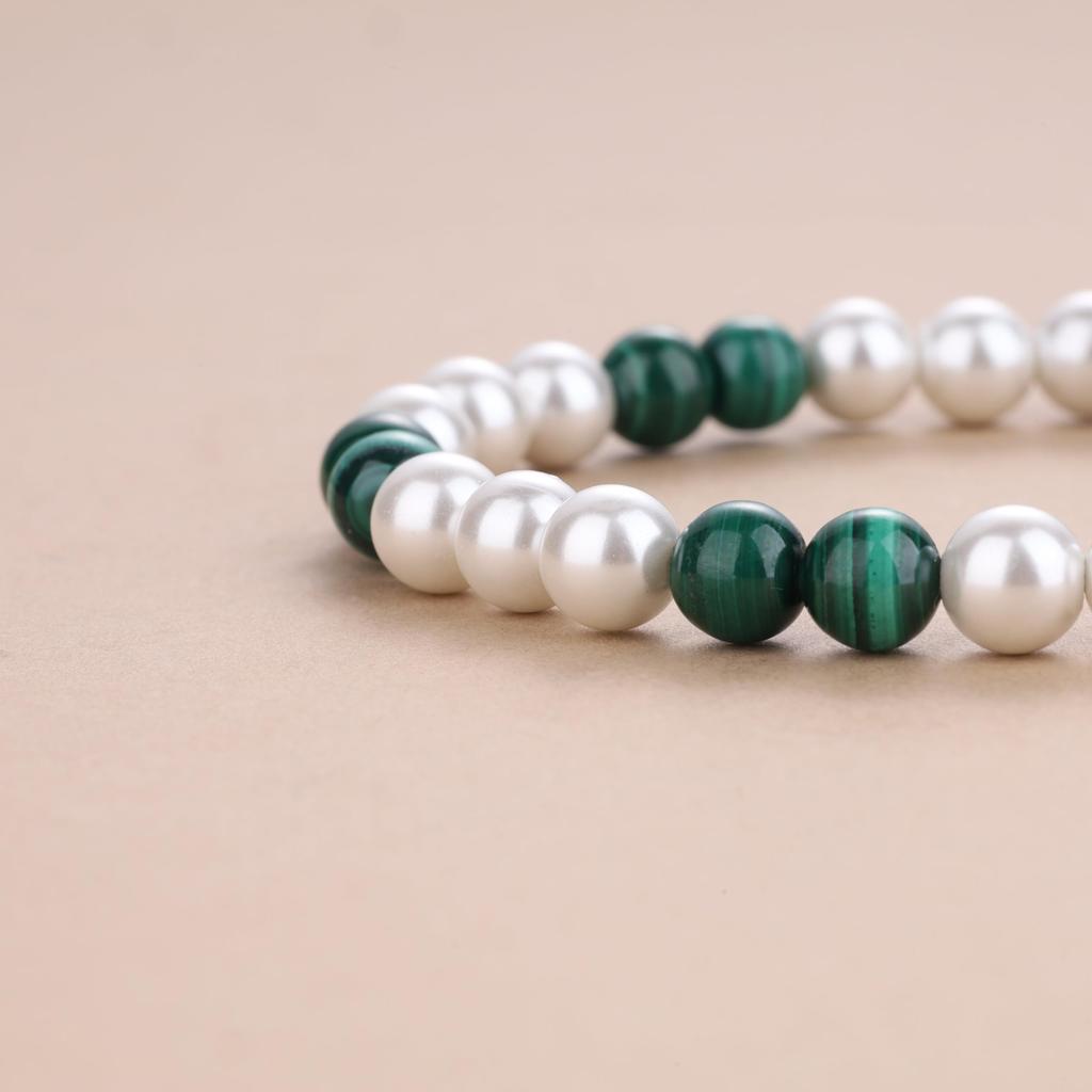 GAVU Malachite and Shell Pearl Power Stone Prayer Beads Bracelet for Men