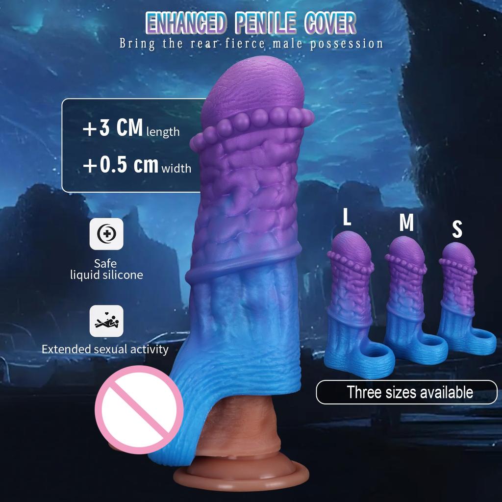 Кольцо на пенис Мужской Реалистичный Рукав на пенис Удлинитель Рукав для члена Увеличение члена Задержка эякуляции Кольцо для члена Многоразовый презерватив Секс-игрушка