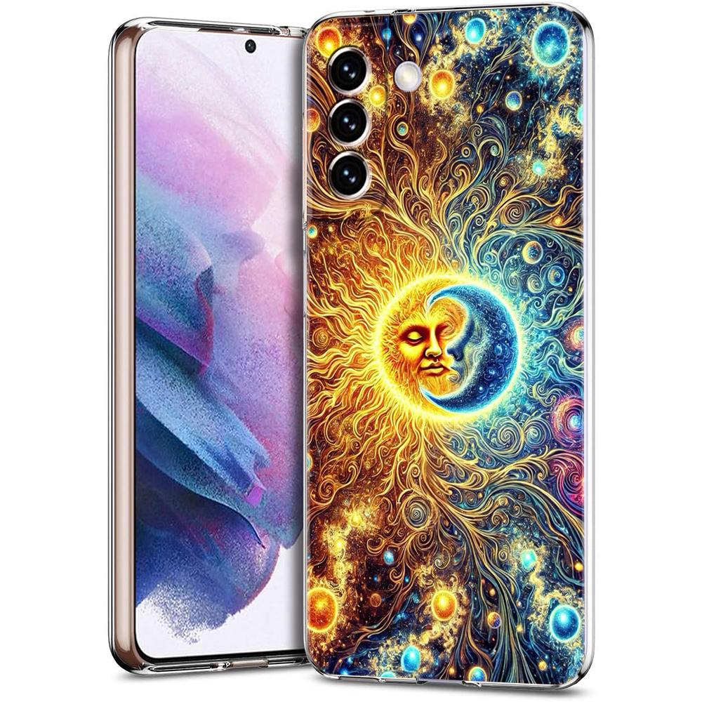 Прозрачный чехол-бампер для Samsung Galaxy S25 S24 S23 S22 S20 S21 FE Ultra S24 S23 S10 S10E Plus 5G с рисунком Солнце Луна Звезды