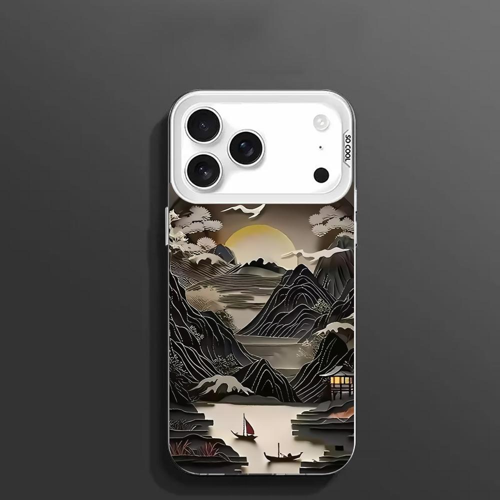 Чехол для телефона "Горы и реки" для iPhone 17 16 15 14 13 12 11 Pro/ Max/Plus ударопрочная задняя крышка защита от отпечатков пальцев