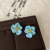 Blue Dripping Oil Flower Stud Earrings Women'S Retro Light Luxury Exquisite Fashion Personality Temperament Elegant Versatile Earrings