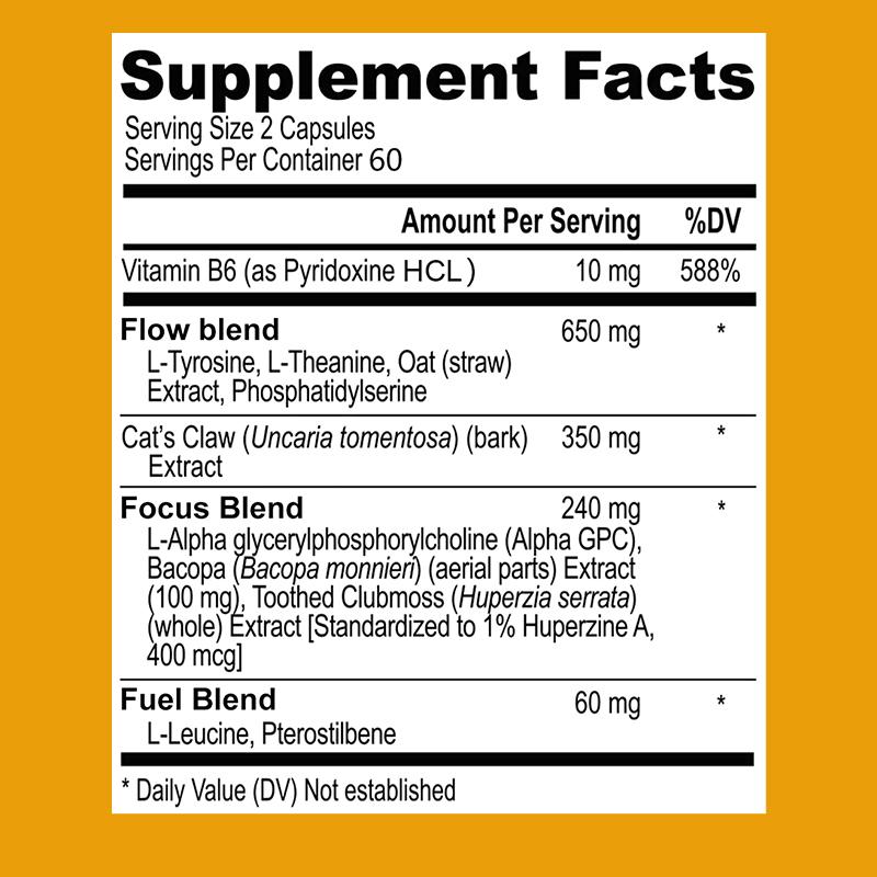 L-Tyrosine And L-Theanine Supplement, With Vitamin B6 Cat'S Claw Extract, 120 Capsules