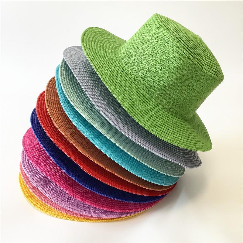 Summer simple straw hat versatile straw visor hat men's and women's fashion sun protection flat top top top hat seaside beach hat