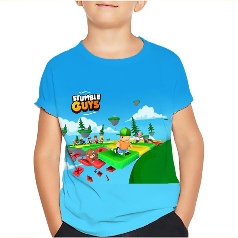Футболки для детей Stumble Guys Stumble Game Cartoon 3D Print с коротким рукавом для мальчиков/девочек с круглым вырезом, модные футболки для мальчиков, футболки, топы, одежда