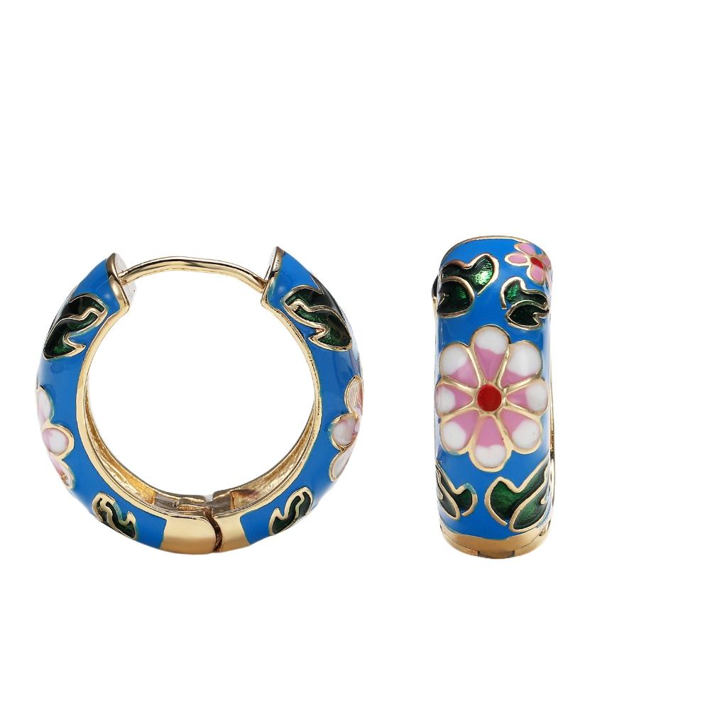 Китайские эмалевые серьги-цветы Классические серьги в китайском стиле Серьги-кольца Ювелирные изделия