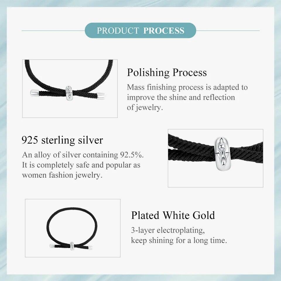 BAMOER ручной работы из стерлингового серебра 925 пробы, красные подвески на удачу, браслет для женщин и мужчин, красный, черный, регулируемая веревка, ювелирные изделия