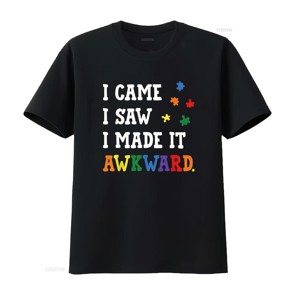 Mens I came saw made it Awkward Autism Awareness Puzzle T Shirt Black 4X Large vintage Washed graphic homme fashion Soft