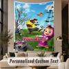 Custom Text Printed Tapestry Masha and the Bear Pattern Large Wall Hanging Indoor Room Decor
