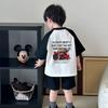 Boys Summer Cotton Cartoon T Shirt Round Neck Raglan Block Short Sleeve Casual Top For Kids