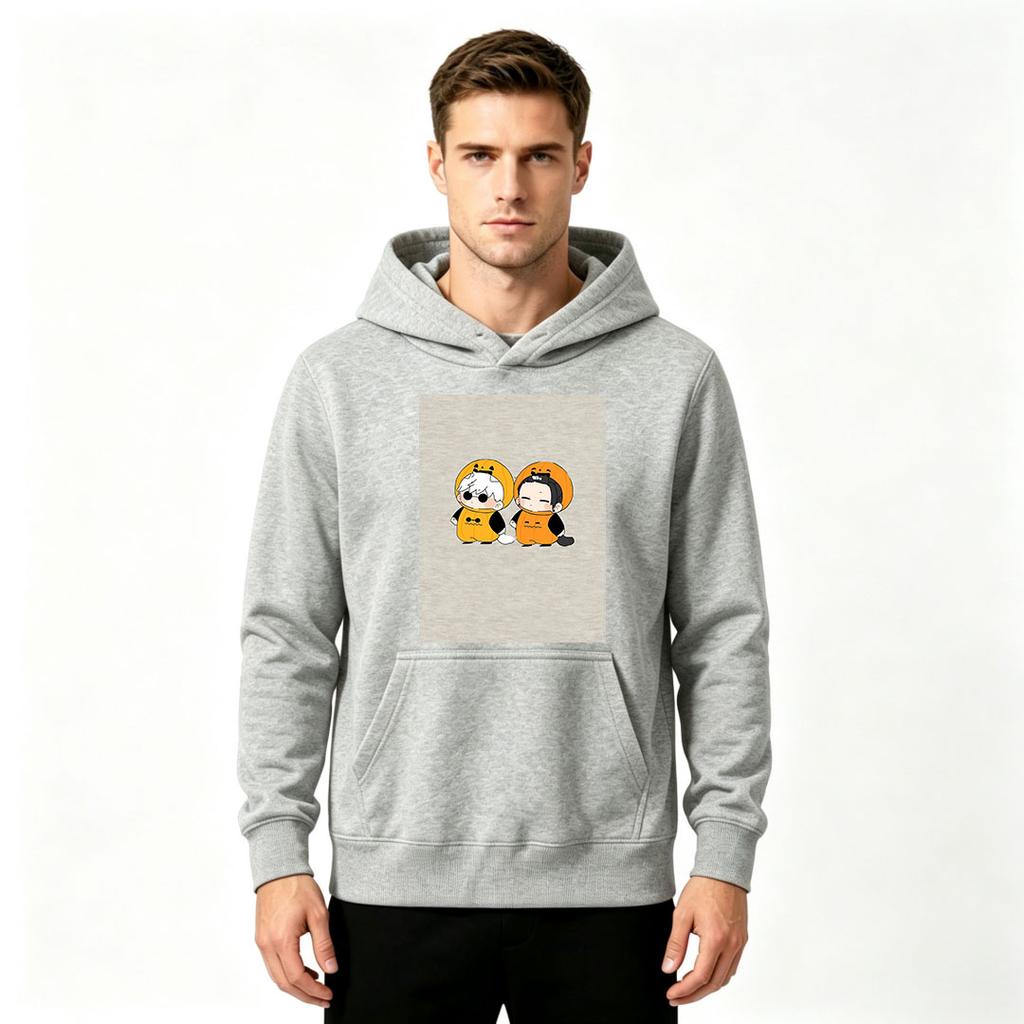 Men's Pullover Hoodie, Cute Cartoon Chibi Character Print Casual Long Sleeve Hooded Sweatshirt for Daily Wear