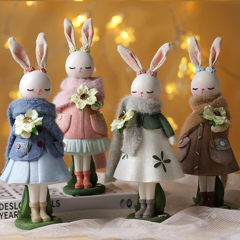 Cute Rabbit Statue Animal Sculpture Easter Party Supplies Figurines Craft Living Room Desktop Ornament Easter Rabbit Decoration
