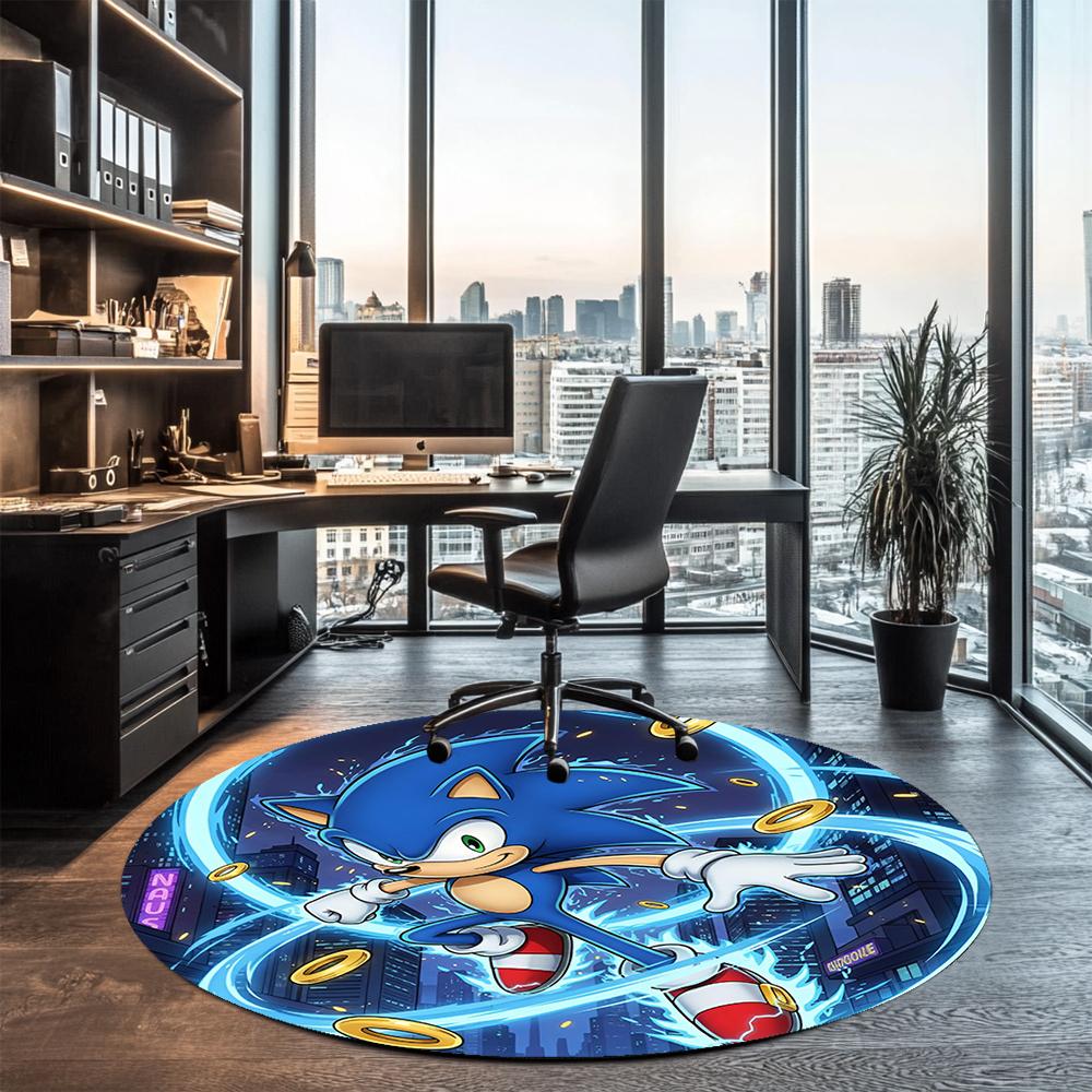 Sonic Printed Round Rug Carpet Chair Rug Area Rug Entryway Doormats,for Office Chair Living Room Bedroom Kitchen Room.