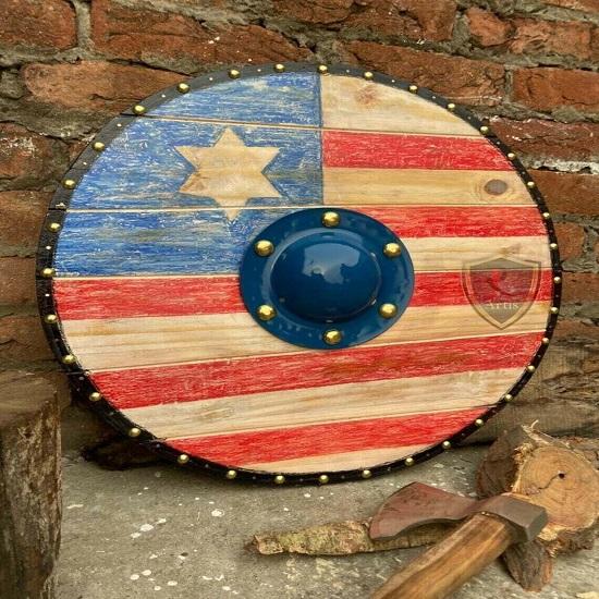 Средневековый круглый боевой щит ручной работы ~ Деревянный круглый щит Ex81