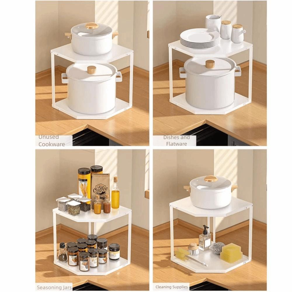 Space Saving Corner Pot Storage Rack 2/3 Tier Cabinet Pot Lid Holder  Bathroom