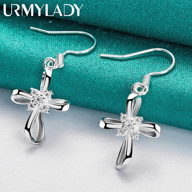 Серьги из стерлингового серебра 925 пробы с бантом и цирконом для женщин, очаровательные ювелирные изделия