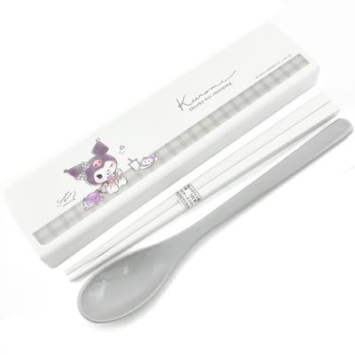 Kamio Japan Kuromi Twin Set Slide Type CUTE MODEL Sanrio Chopsticks Box Lunch Antibacterial Treatment Made in Japan 035767